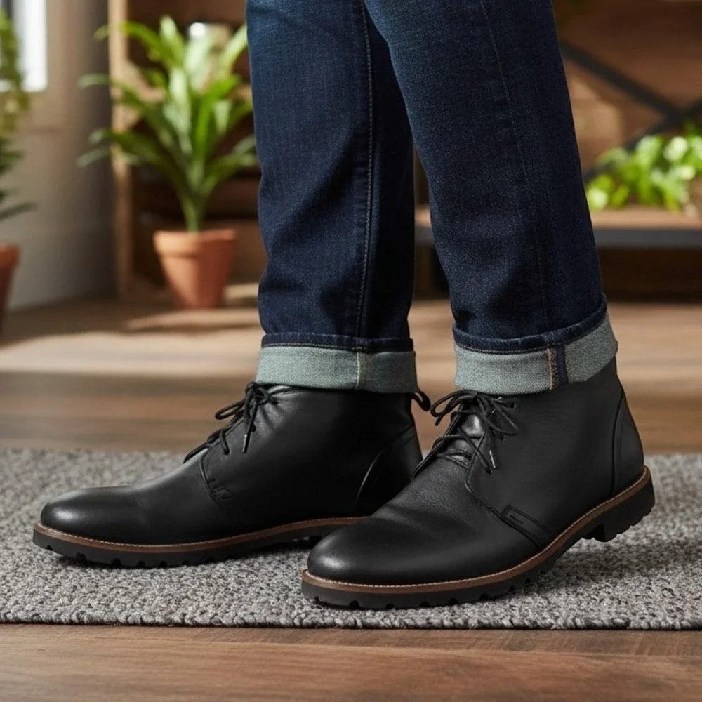 Rockport Charson Men Chukka Boots Size 9 Lightweight Walking Black Leather